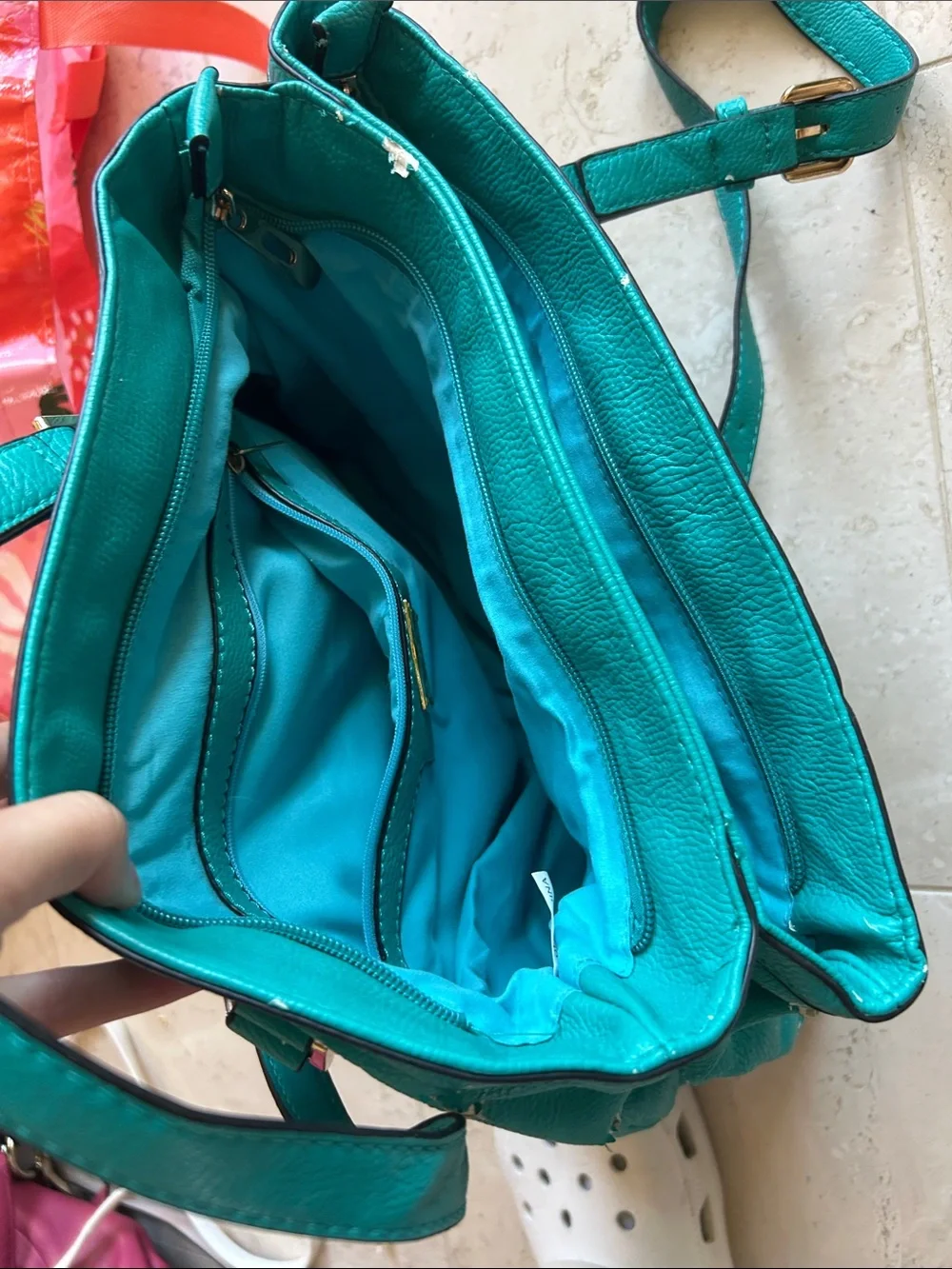 Michael Kors Teal Leather Logo Tote with Gold Medallion
